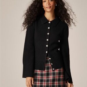 J Crew Milano-stitch cinched-waist cardigan embellished buttons Black Medium